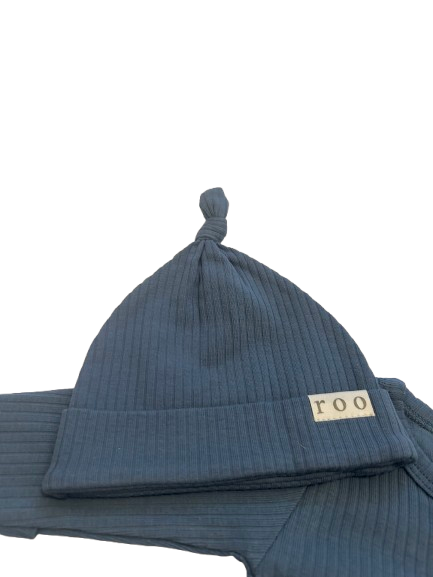 Moon Watcher | Ribbed Organic Cotton Footed Romper & Knotted Beanie Set