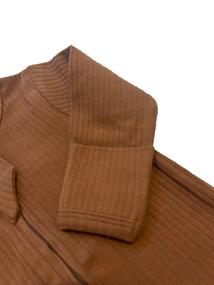 Chocolate Scoop | Ribbed Organic Cotton Footed Romper & Knotted Beanie Set