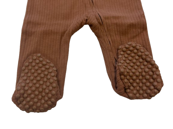 Chocolate Scoop | Ribbed Organic Cotton Footed Romper & Knotted Beanie Set