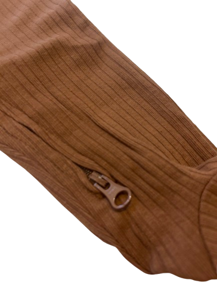 Chocolate Scoop | Ribbed Organic Cotton Footed Romper & Knotted Beanie Set