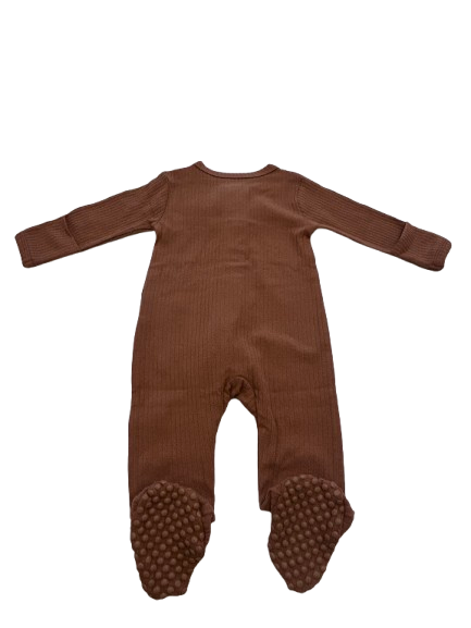 Chocolate Scoop | Ribbed Organic Cotton Footed Romper & Knotted Beanie Set