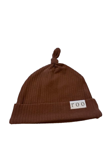 Chocolate Scoop | Ribbed Organic Cotton Footed Romper & Knotted Beanie Set