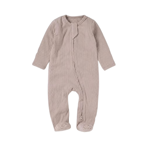 Mushroom Melody | Ribbed Organic Cotton Footed Romper & Knotted Beanie Set